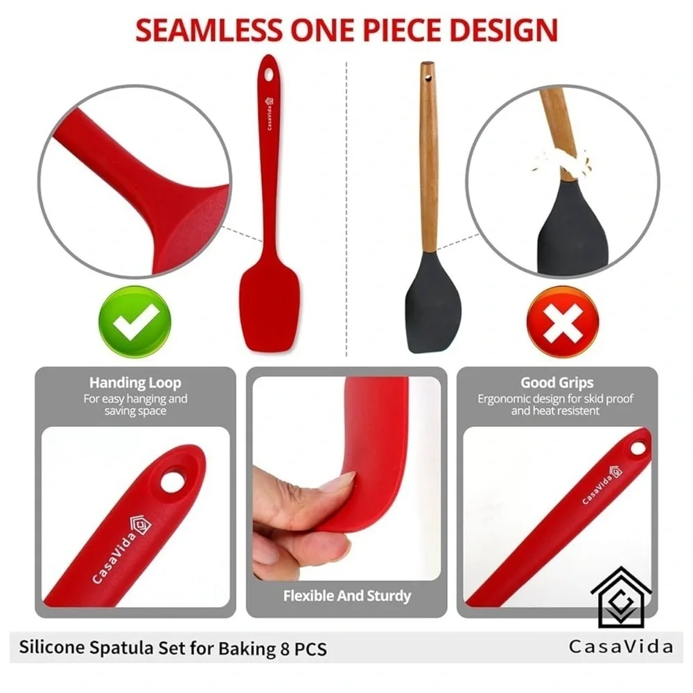 CasaVida Silicone Spatula Set 1piece Seamless Kitchen Bakeware Baking Mixing 8pc